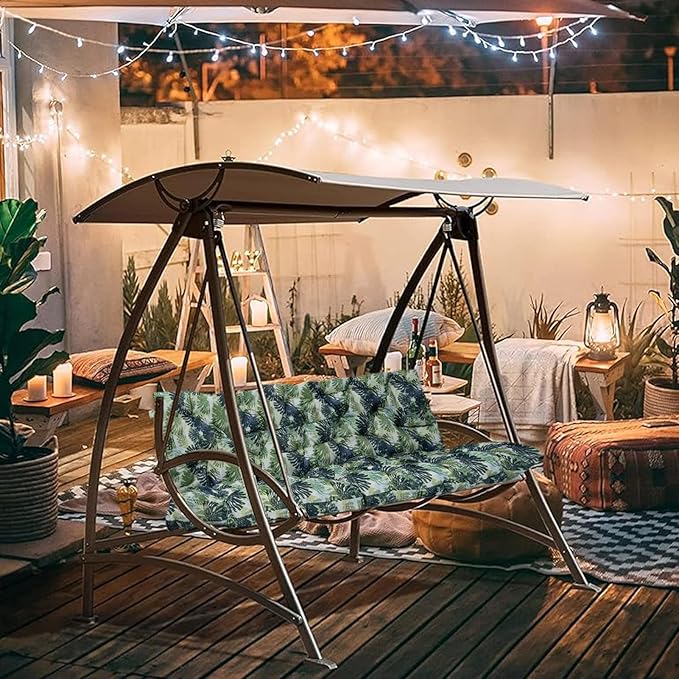 2-3 Seat Swing Replacement Cushion, Outdoor Bench Cushions with Backrest Thicken 4", Patio Furniture Garden Porch Loveseat Glider Pad Anti-Fading Waterproof (Palm Leaves, 40x40in)