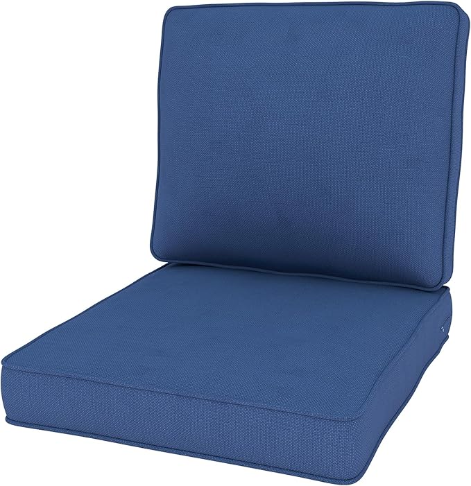 Outdoor Chair Cushions 23" x 24" x 4", Patio Deep Seat Replacement Cushions Set with Zippered Removable Cover, Weather-Resistant Olefin Fabric for Garden Chair Sofa Couch, Blue