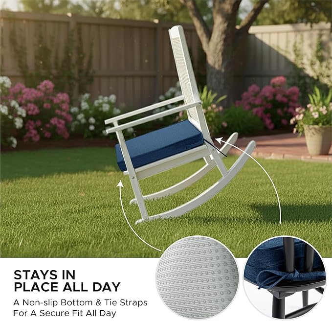 Outdoor Chair Cushions, Water-Resistant & Fade-Resistant, Patio Furniture Square Seat Replacement Chair Pads with Ties, Removable Cover, Non-Slip Bottom, Set of 6, 19 x 19 Inch, Navy Blue