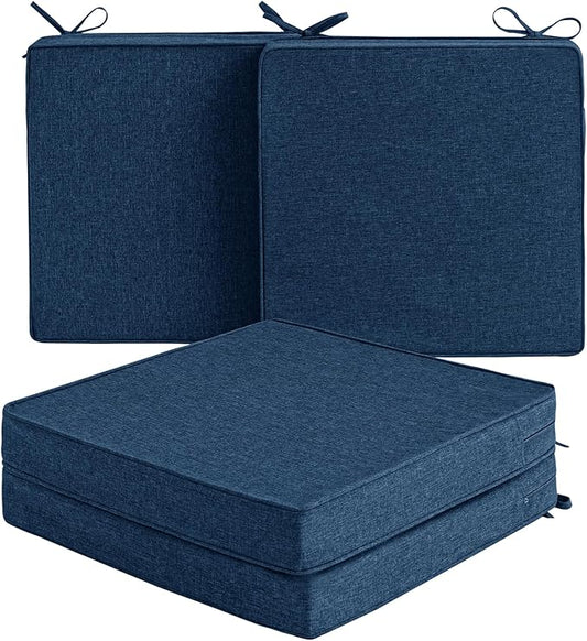 Outdoor Chair Cushions, Water-Resistant & Fade-Resistant, Patio Furniture Seat Replacement Chair Pads with Ties Zipper, Removable Cover, Non-Slip Bottom, Set of 4, 17 x 16 Inch, Navy Blue
