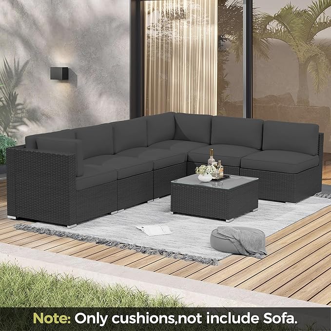 Oakcloud Oakmont Outdoor Replacement Cushions for Patio Conversation Set, Water-Resistant Cushion for Patio Furniture, 14-Piece Cushions for 6-seat Outdoor Sectional Sofa (Dark Grey)