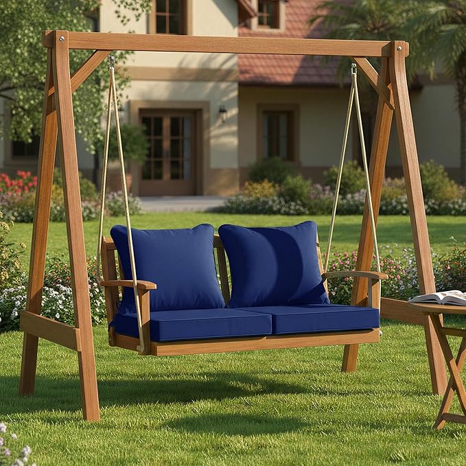 Outdoor Chair Cushions Set of 2, Waterproof Backrest and Deep Seat Cushion Set for Patio Furniture, Outdoor Replacement Cushions with Removable Cover, 22 x 22 Inch, Navy