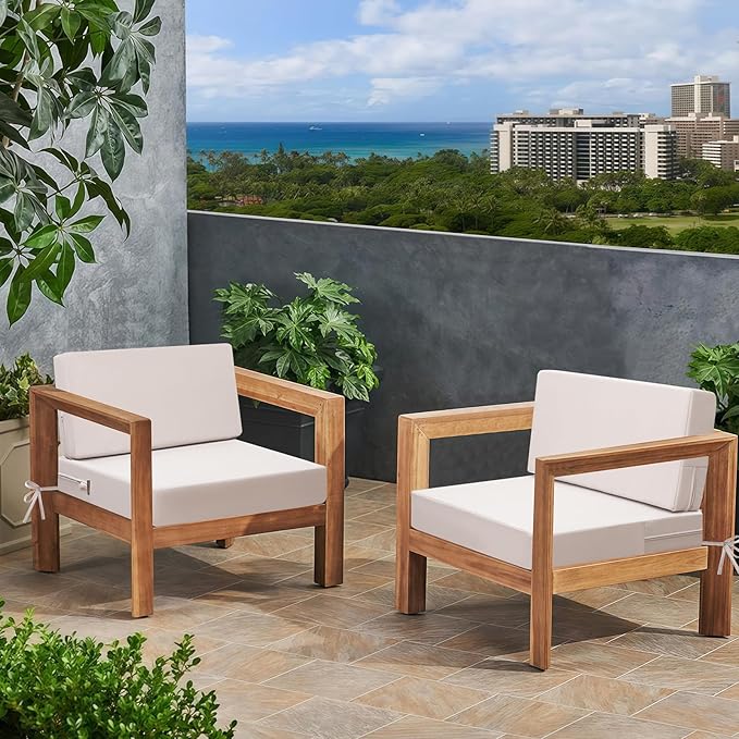 idee-home Outdoor Cushions for Patio Furniture, Outdoor Seat Cushion, Waterproof Couch Hampton Bay Deep Seat Replacement Chair Cushions for Garden Lawn Deck Backyard, 26.5 x 26.5 Beige