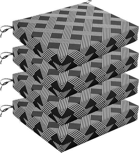 Wellsin Outdoor Chair Cushions for Patio Furniture - Outdoor Cushions for Chairs - Water Resistant Patio Chair Cushions Set of 4, 18.5"X16"X3", Black Geometry
