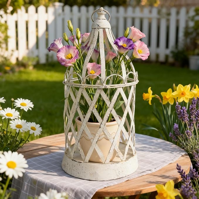 Rustic Metal Planter Holder Vintage Iron Birdcage Flower Planter Farmhouse Metal Climbing Vine Stand Antique Candle Holder Decoration for Garden Patio Balcony Outdoor Indoor Decor (style#6)