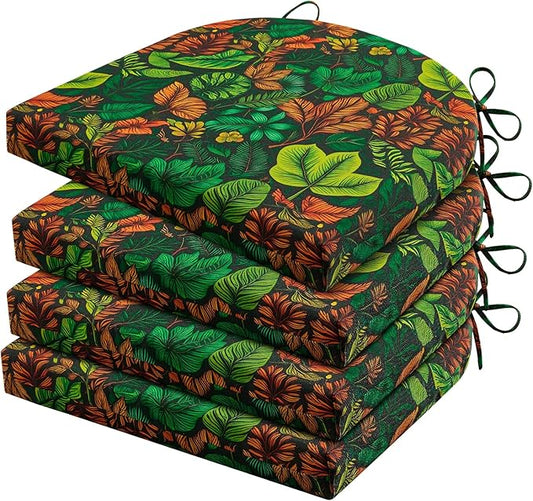 HARBOREST Outdoor Chair Cushions Set of 4, Water Resistant Patio Chair Cushions with Ties, Outdoor Seat Cushions for Patio Furniture, 17"x16"x2", Colored Leaf
