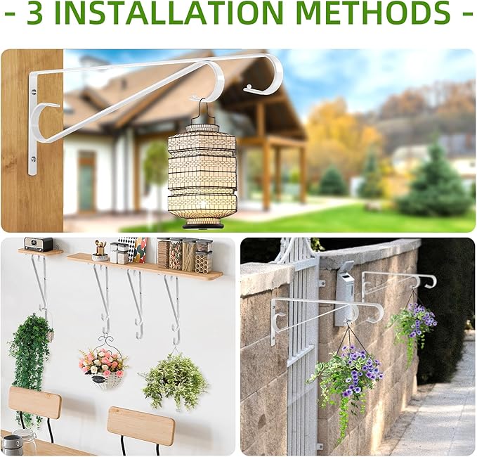 Plant Hangers Outdoor，2 Pack 15.4 Inch Hanging Plant Hooks,Heavy Duty Wall Plant Hanger,Plant Hanger Bracket for Bird Feeders, Planters, Lanterns, Wind Chimes, Wihte