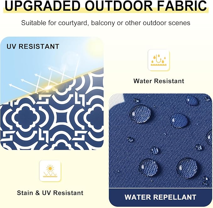 downluxe Outdoor Chair Cushions Set of 4 for Patio Furniture, Water-Resistant Square Corner Patio Chair Cushions with Ties, High Density Foam Outdoor Seat Cushion, 18.5" X 16" X 3", Circular Geometry