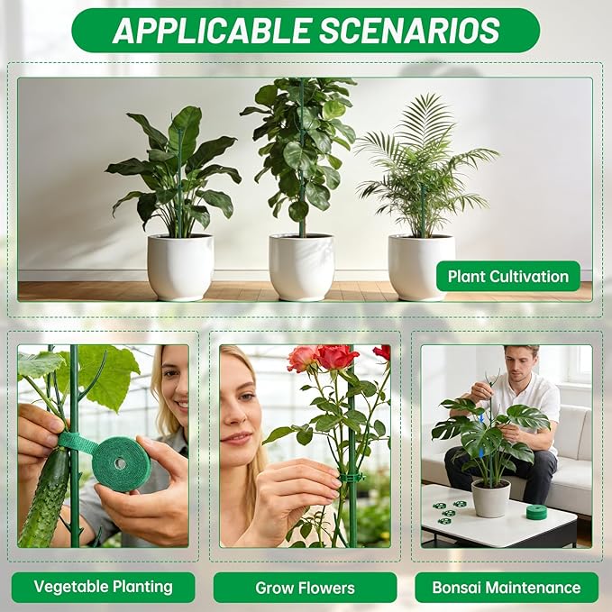 10 Pack Stackable Monstera Plant Support Stakes with 2 Rolls Velcro Ties & 20 Clips, Adjustable Plant Stakes for Indoor Plants, Plant Sticks Support Tall Pothos Climbing
