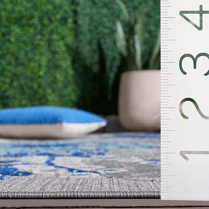 SAFAVIEH Washable Rug Outdoor Cabana Collection - 11' Square, Grey & Blue, Non-Shedding & Easy to Clean, Ideal for Patio, Backyard, Mudroom (CBN832F)