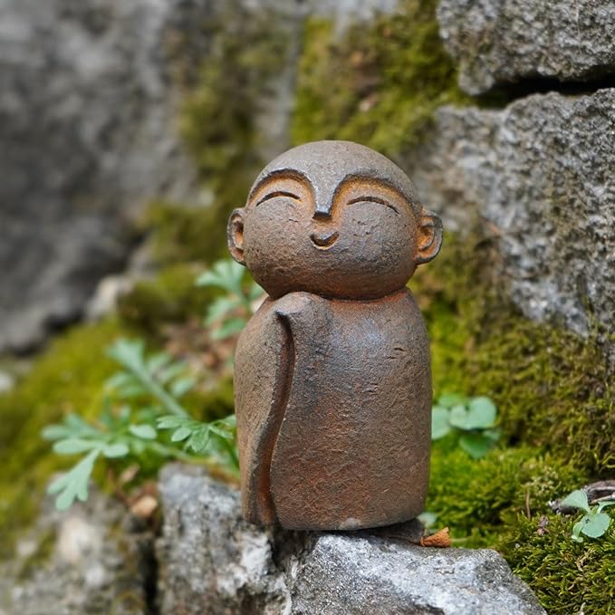 OwMell Japanese Jizo Monk Statue, Buddha Jizo Figurine Memorial Aquarium Statue Ornament - Praying Iron