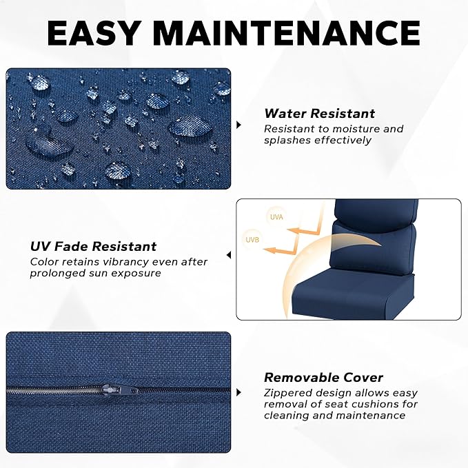 Joyside Outdoor Chair Cushions Set, 24x24 Inch Smile Patio Furniture Cushions, 6’’ Thick, Water Resistant & Fade Resistant, Outdoor Replacement Cushions for Seat and Sofa
