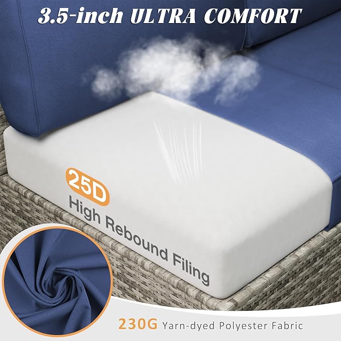 Patio Cushions for Outdoor Furniture,Water-Resistant Outdoor Cushions for 6 Seat Outdoor Sectinal,25.3"×25.3" Deep Seat Sofa Cushions, 14-Piece Outdoor Couch Cushions,Deep Blue