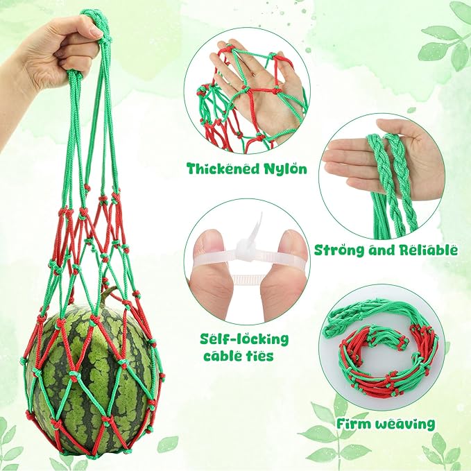 Nuenen 12 Pcs Watermelon Net Melon Hammock Melon Cradle Plant and Garden Supports Pumpkin Support Hanging Bag Protects Watermelons, Honeydew, Squash, Cantaloupes (Red,Green)