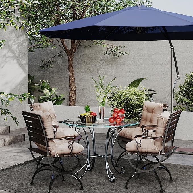 Outdoor Chair Cushions Set of 2, 42x21x4 Inch Patio Cushion for Dining/Rocking Chairs, High Back Soft Seat Pad with Ties, Indoor Outside Use, Fade-Resistant & Waterproof, Beige