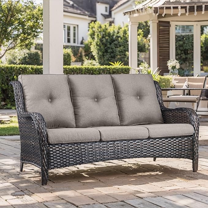 Outdoor Chair Cushion Set of 3, Waterproof Outdoor Seat Cushions 25x22, Patio Chair Cushions for Outdoor Furniture, Couch Cushion Replacement, Include 3 Back & 3 Seat Cushions, Button/Grey