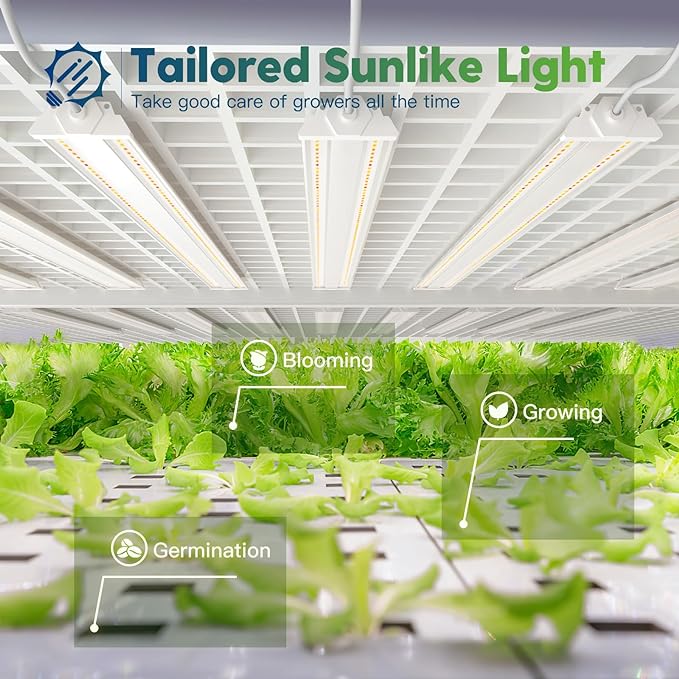 FREELICHT 6 Pack 4ft LED Grow Light, 60W (350W Equivalent), Sunlike Full Spectrum Integrated Plant Light for Hydroponic Indoor Plant Succulent Seedling Veg and Flower, Plug in with On/Off Switch
