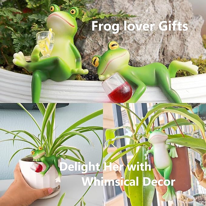 Plant Decorations for Pots:Tiny Frog Figuriner Outdoor/Indoor Planter&Home Decor| Garden Decor for Frogs Lovers | Frog Planter Hugger-Cute Frogs Figurines for Flower Pot