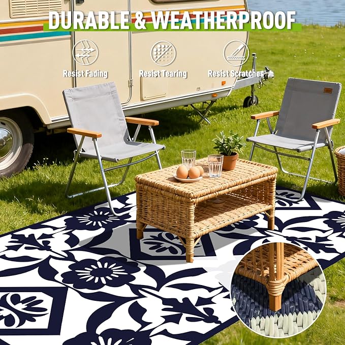 WILDROOTS 6x9 Feet Klein Plastic Outdoor Rug, Stain Resistant Waterproof Reversible Outdoor Patio Rug, Fade Resistant Camping Rug