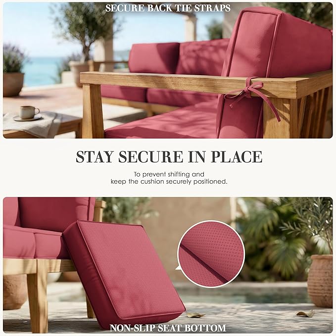 Outdoor Replacement Cushions for Patio Furniture, 5" Foam High-Density, 14-Piece Water-Resistant Outdoor Cushion for 6-Seat Sectional Patio Conversation Sets, Liner&Cover