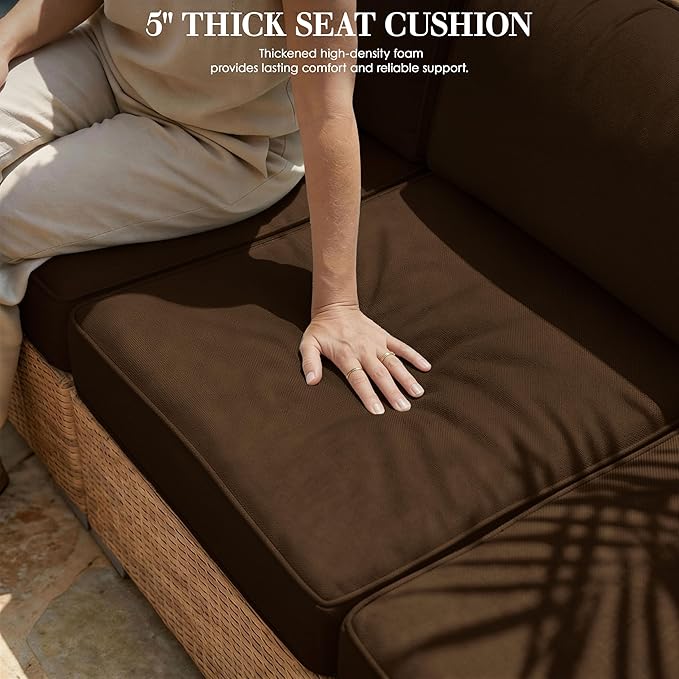 Outdoor Replacement Cushions for Patio Furniture, 5" Foam High-Density, 14-Piece Water-Resistant Outdoor Cushion for 6-Seat Sectional Patio Conversation Sets, Liner&Cover