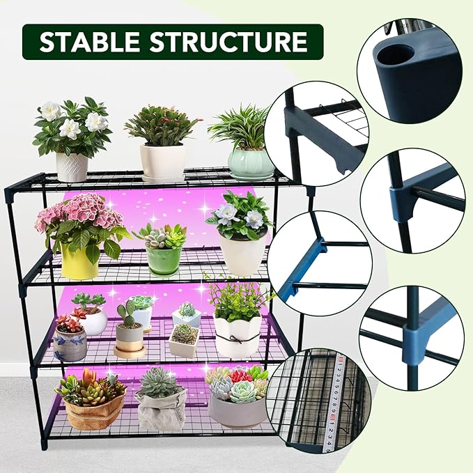 4-Tier Durable Powder-Coated Steel Plant Stands for Indoor/Outdoor Garden Shelving, Each Shelf Holds 17.64 Lbs, Ideal for Greenhouse, Patio, Garage, Shed Storage – 2 Pack