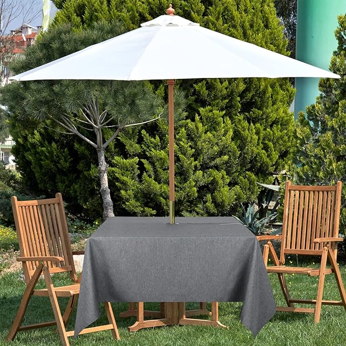 Outdoor Tablecloth Wrinkle-Free Stain Resistant Waterproof Polyester Fabric Table Cover with Zipper Umbrella Hole for Picnic/Party/Dinner/Patio Garden(60×60inch Square,Zippered,Grey)