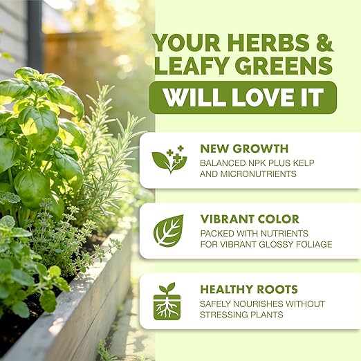Herb Fertilizer – Liquid Plant Food for All Edible Herbs & Leafy Greens, Indoor & Outdoor, 8 oz