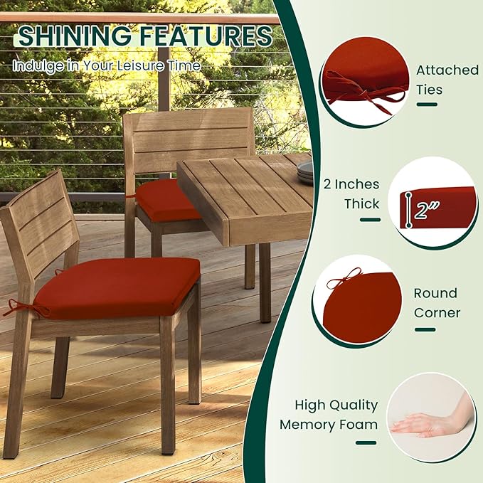 HARBOREST Outdoor Chair Cushions Set of 2, Water Resistant Patio Chair Cushions with Ties, Outdoor Seat Cushions for Patio Furniture, 17"x16"x2", Burnt Orange