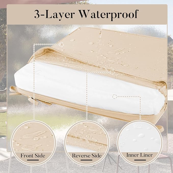 Basic Beyond Outdoor Chair Cushions for Patio Furniture, Waterproof Outdoor Seat Cushions Set of 4 18 x 18, Patio Chair Cushions Set of 4 with Ties and Handle, Beige