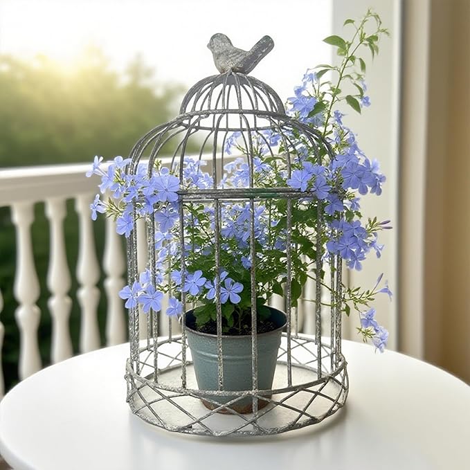 Rustic Metal Planter Holder Vintage Iron Birdcage Flower Planter Farmhouse Metal Climbing Vine Stand Antique Candle Holder Decoration for Garden Patio Balcony Outdoor Indoor Decor