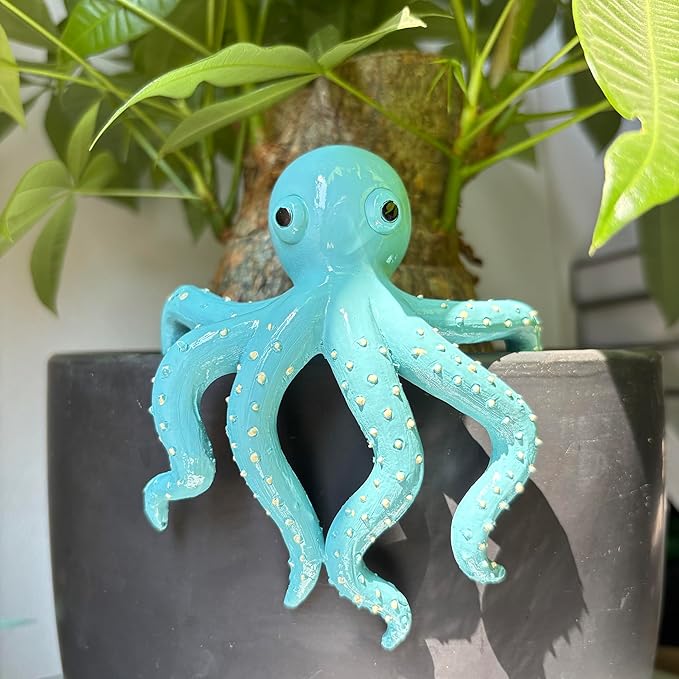 Octopus Figure Plant Pot Hanger, Flower Pot Hugger, Resin Tortoise Statue, Funny Pot Huggers for Planters, Cute Climbing Animal Flower Pot Hugger, Garden Fence Balcony Patio Yard (Octopus)