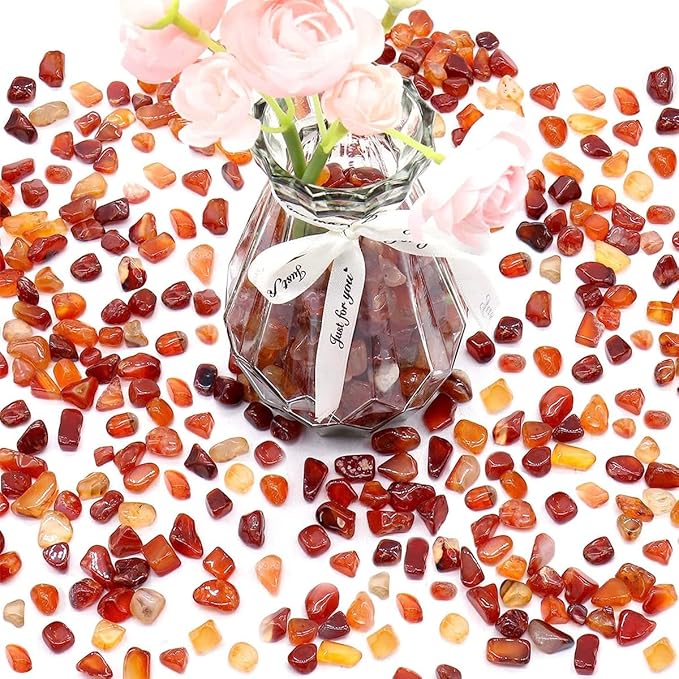 WAYBER Natural Red Agate Pebbles, 1 Lb/460g Decorative Rocks Non-Toxic Crystal Stone Irregular Quartz Gemstone Crushed Pieces Tumbled Stone Chips for Jewelry Making/Home Decoration