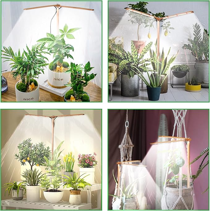 Wooden Grow Lights for Indoor Plants Full Spectrum, Slim Indoor Plant Growing Light with 6000K White Red LEDs 2-Head (Without Timer/Dimming)