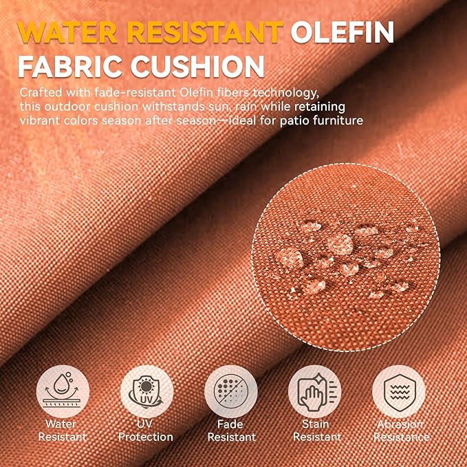 Outdoor Cushion Set for Furniture Patio Furniture, UV Resistant, Water Resistant - 6 Inch Thick Foam Garden Cushions– 24x24 Inch Patio Seat Covers for Chair/Sofa/Couch | Orange | 10-Pack |