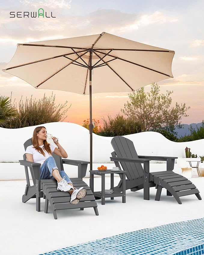 SERWALL Adirondack Chair Set of 2 for Patio Garden Outdoors Fire Pit- (Folding Gray)