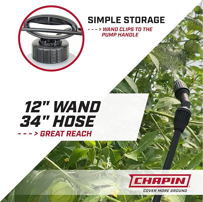 Chapin 16100 Pump Sprayer, 1‑Gallon, Lawn & Garden, Translucent Poly Tank, Adjustable Cone Nozzle, Ergonomic Handle & in‑Tank Filter for Herbicides, Pesticides, Fertilizers & Cleaning Tasks