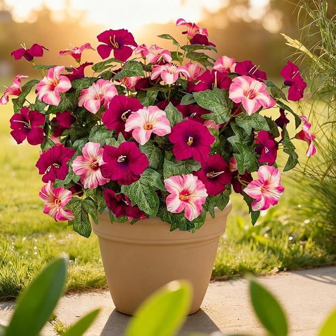 19 Inch Artificial Flowers for Outdoor Indoor Garden Home Decoration,Faux Flower for Home Office Garden Patio Balcony 4 Bundles (Rose red Pink)