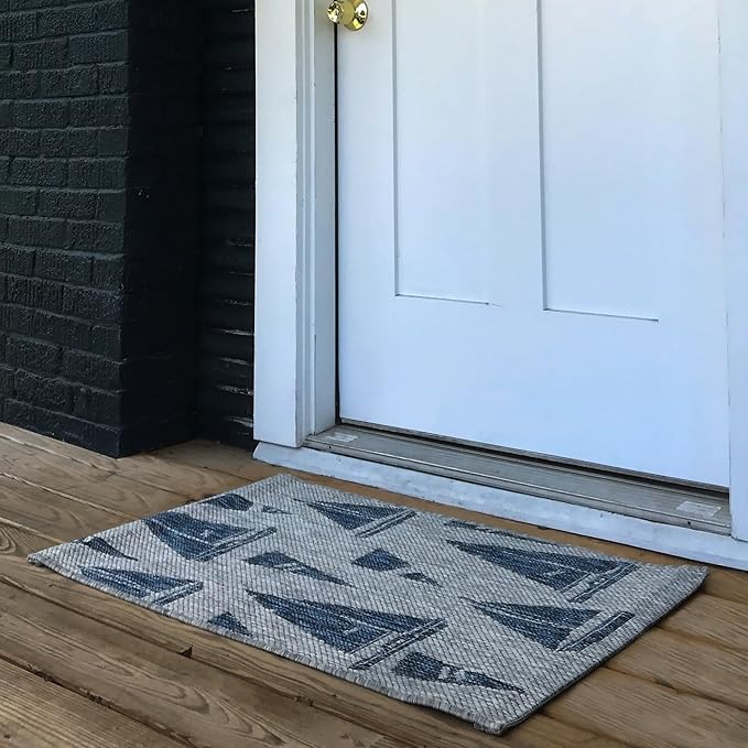 LR Home 8x10 Indoor/Outdoor Area Rug for Home Decor | Nautical Sailboats Large Size Carpet for Living Room, Bedroom, Playroom, Patio, Garden | Modern Farmhouse Rug | Gray/Blue