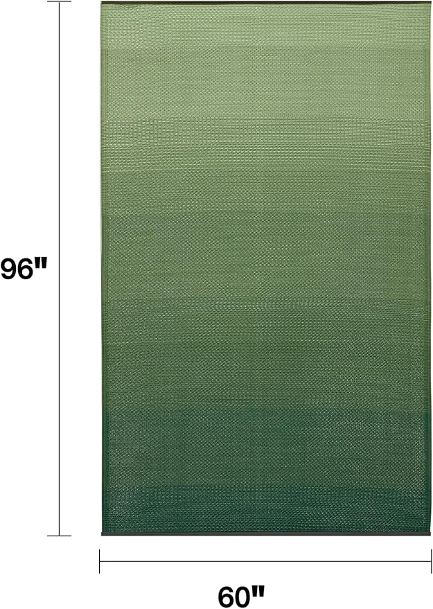 Fab Habitat Ombre Outdoor Rug - Waterproof, Fade Resistant, Crease-Free - Premium Recycled Plastic - Striped - Patio, Porch, Deck, Balcony - Big Sur - Green - 3 x 5 ft