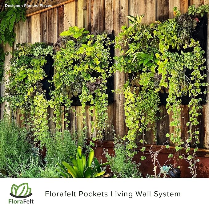 12-Pocket Living Wall Planting Modular Vertical Garden System - Rigid Waterproof Panel Kit Includes Water Wicking Root Wraps & Easy Hanging Tabs