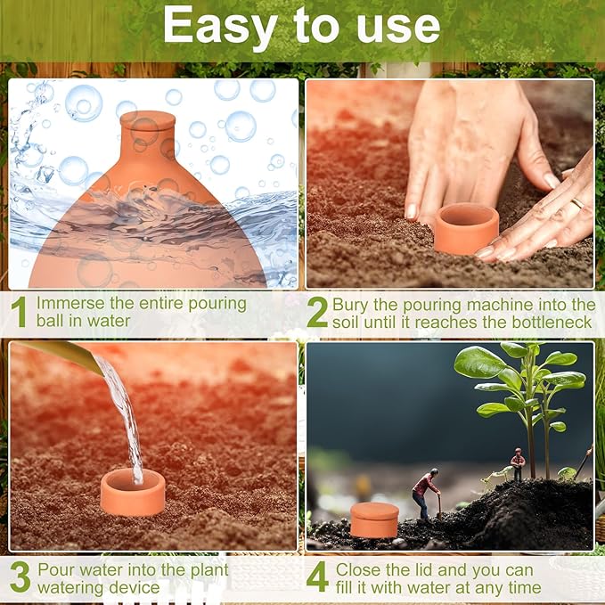 2 Pcs Watering Pots Large Terracotta Watering Pots with Lid 102 oz Terra Cotta Self Watering Pots Water Dripper Automatic Plant Irrigation Devices System for Indoor Outdoor Plants