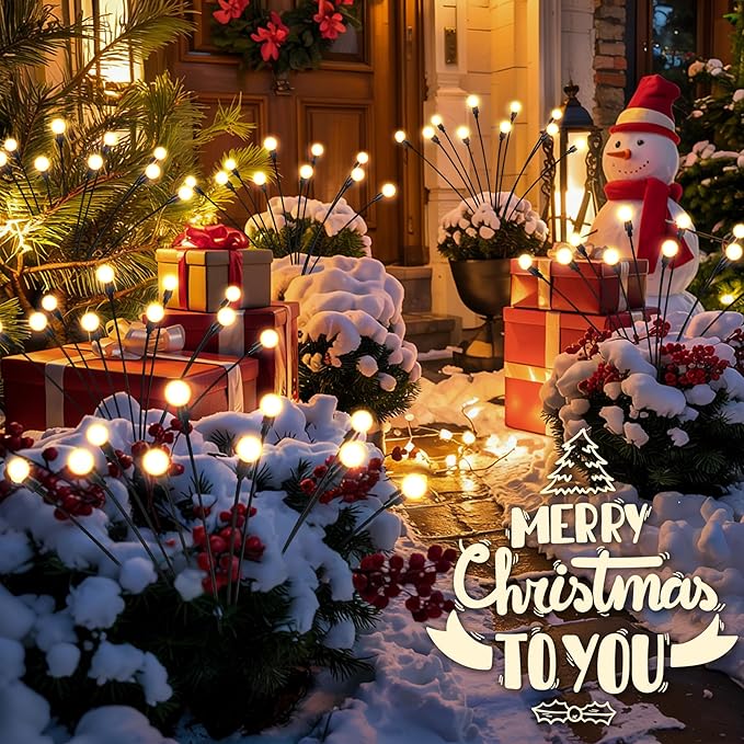 Solar Christmas Decorations, 120 LED Firefly Solar Christmas Lights Outdoor Waterproof, Garden Lights for Yard Porch Patio Decor (12 Pack)