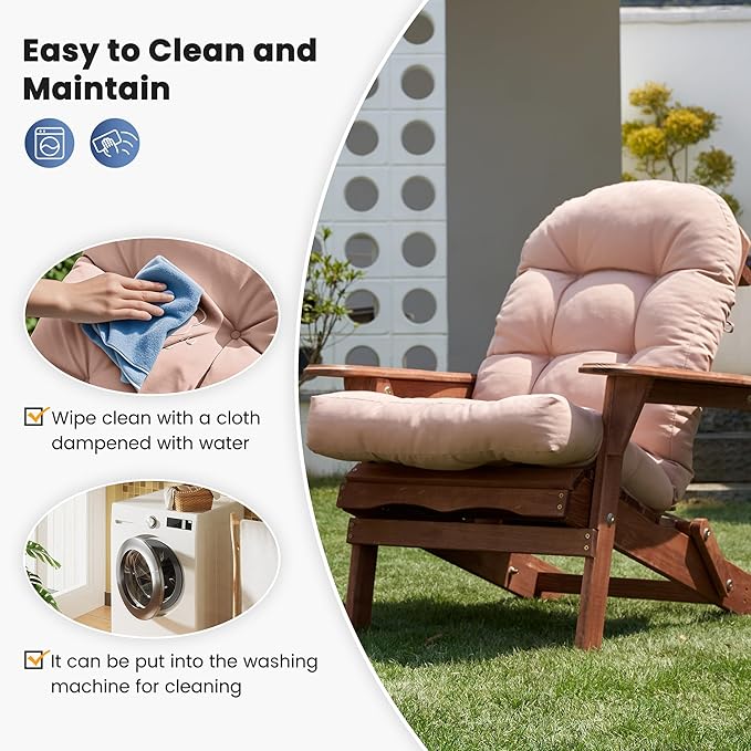 Amopatio Adirondack Chair Cushions 4" Thick Set - Outdoor Cushions for Patio Furniture, Contoured Design with Anti-Slip Straps & Water-Resistant Fabric for Adirondack Chairs, Khaki