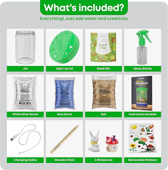 Dan&Darci Light-Up Terrarium Kit for Kids - STEM Science Kit - Educational DIY Toy for Boys & Girls - Birthday Easter Gift - Craft Project Idea for Ages 6 7 8 9 10 11 12 Year Old