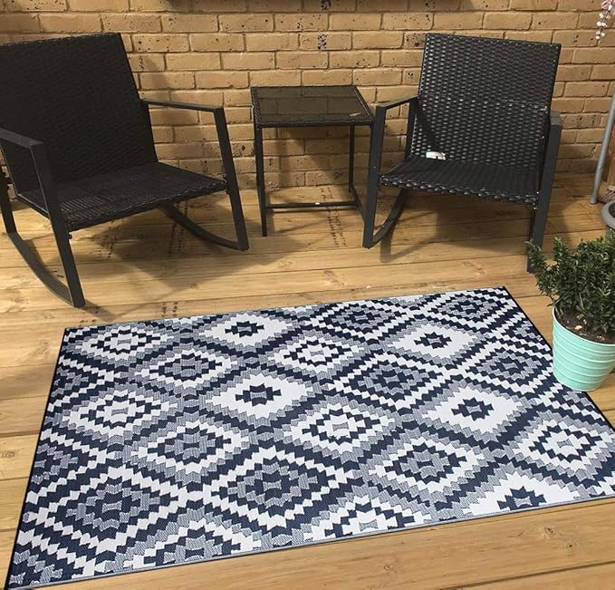 Reversible Outdoor/Indoor Plastic Rug, Easy to Clean and Fold, Perfect for Garden, Patio, Picnic, Decking-（Blue，8x10Ft）