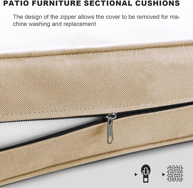 Patio Sectional Cushions, 14-Piece Replacement Cushions for Outdoor Furniture, Water-Resistant Outdoor Sofa Cushion for 6-Seat Rattan Wicker Sectional Conversation Sets (Khaki111)
