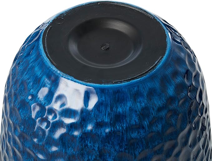 Glitzhome 15.25" D Faux Ceramic Planters, Set of 2 Honeycomb Textured Gradient Cobalt Blue Plant Pots with Drainage Hole, Modern Plastic Round Flower Pots Containers for Home Garden Patio Balcony