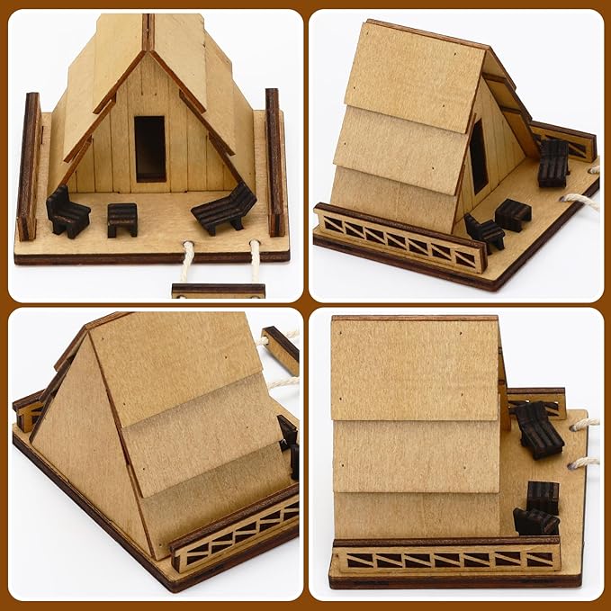 Mini Wooden Treehouse with Ladder - Plant Mini Treehouse, Miniature Flower Pot A-Frame Tree House, Fairy Garden House, Rustic Log Cabin Desktop Ornament
