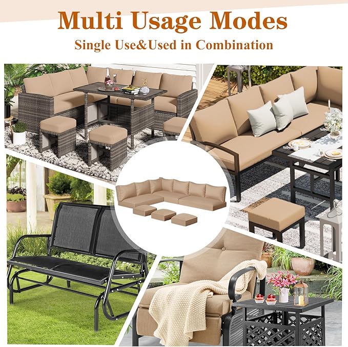 U-MAX Outdoor Cushions, 4 inch Memory Foam Patio Replacement for Outdoor Furniture, Fits 7-Seats Sectional Rattan Conversation Set, Splashproof Covers (Beige)